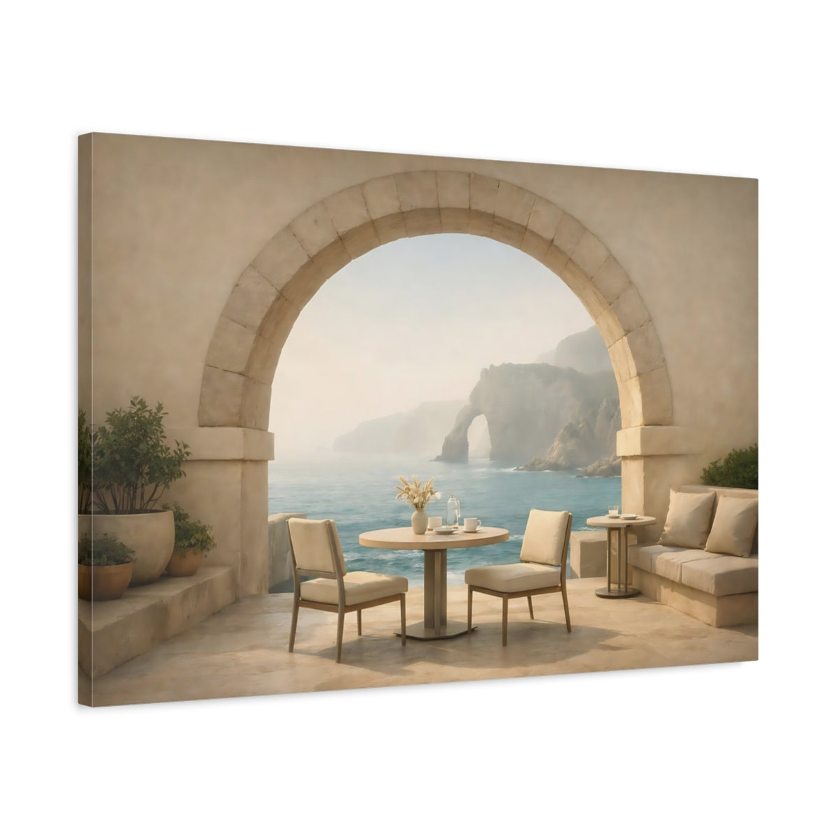Mist Depth Coastal Archway Cafe View Nature - Canvas Wall Art Print