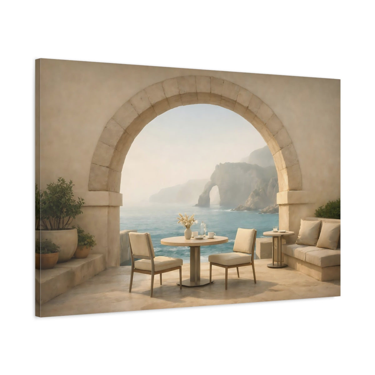 Mist Depth Coastal Archway Cafe View Nature - Canvas Wall Art Print