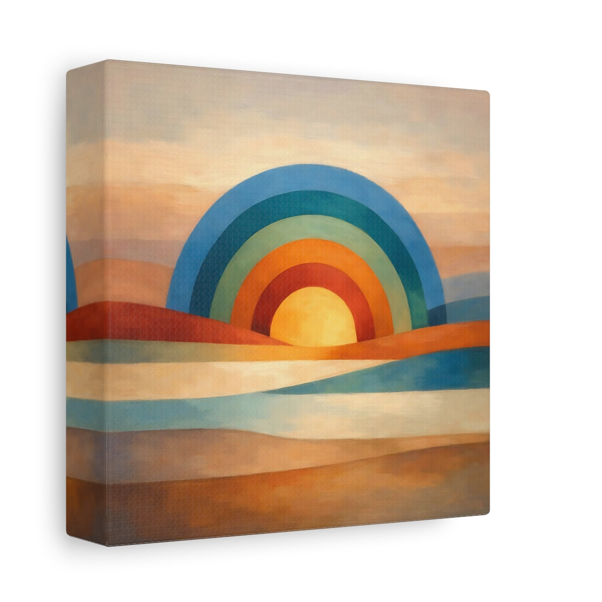 Side Mockup 1. Nature Rainbow Sun Abstract Rainbow shown as stretched canvas wall art