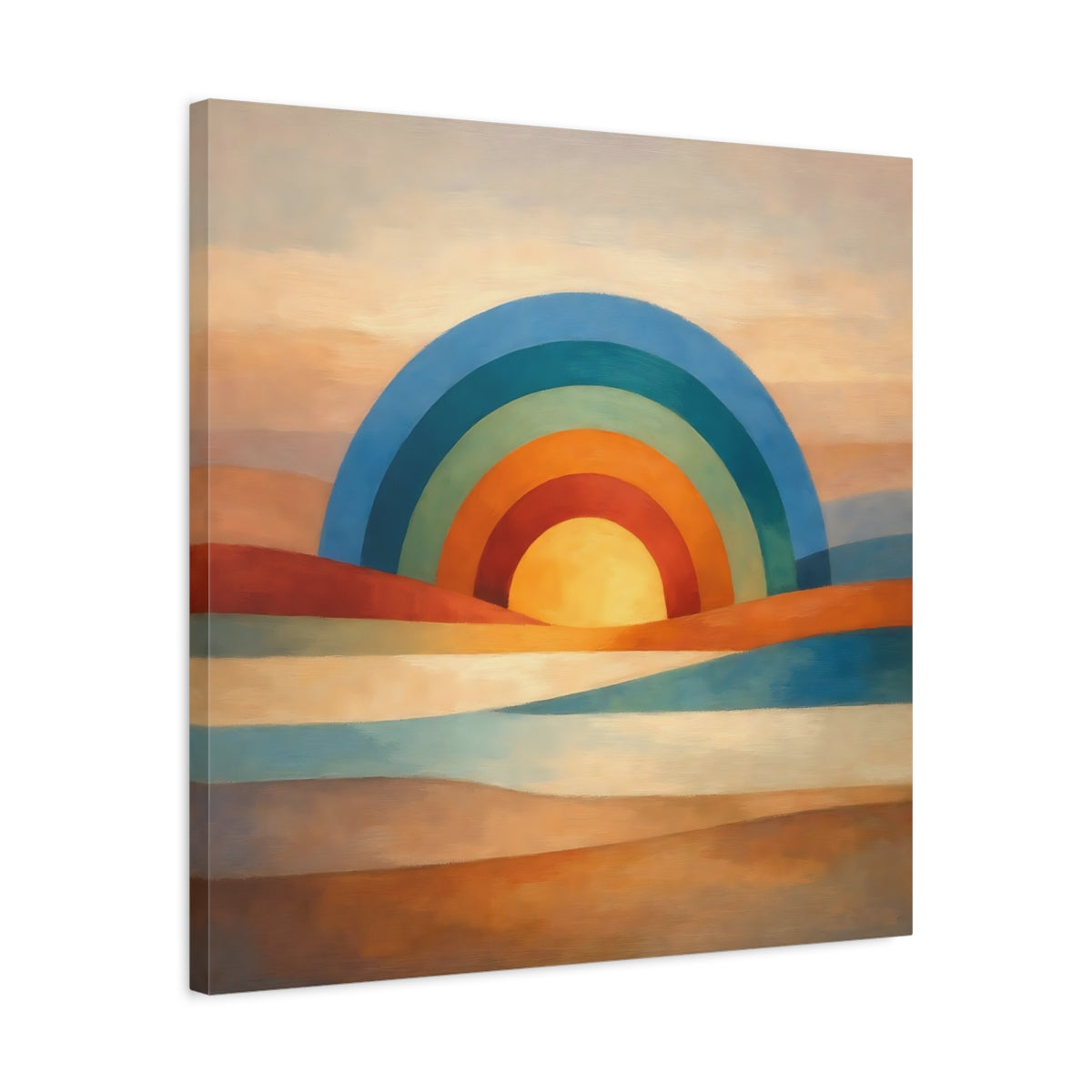 Side Mockup 4. Nature Rainbow Sun Abstract Rainbow shown as stretched canvas wall art