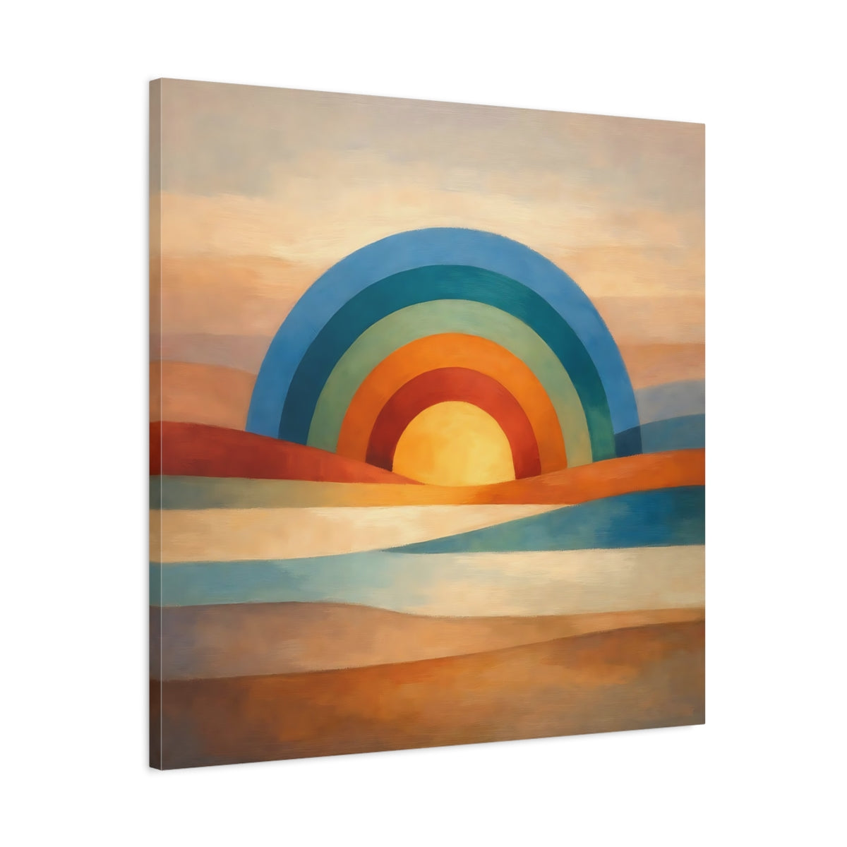 Side Mockup 3. Nature Rainbow Sun Abstract Rainbow shown as stretched canvas wall art