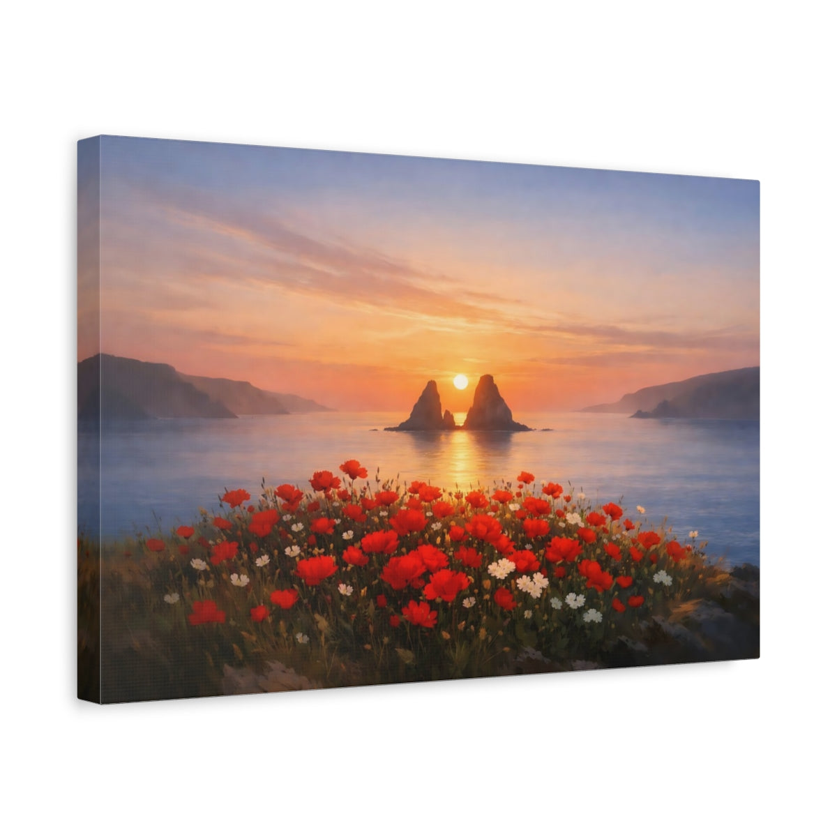 Seascape Flower Coast Poppy Field Nature - Canvas Wall Art Print
