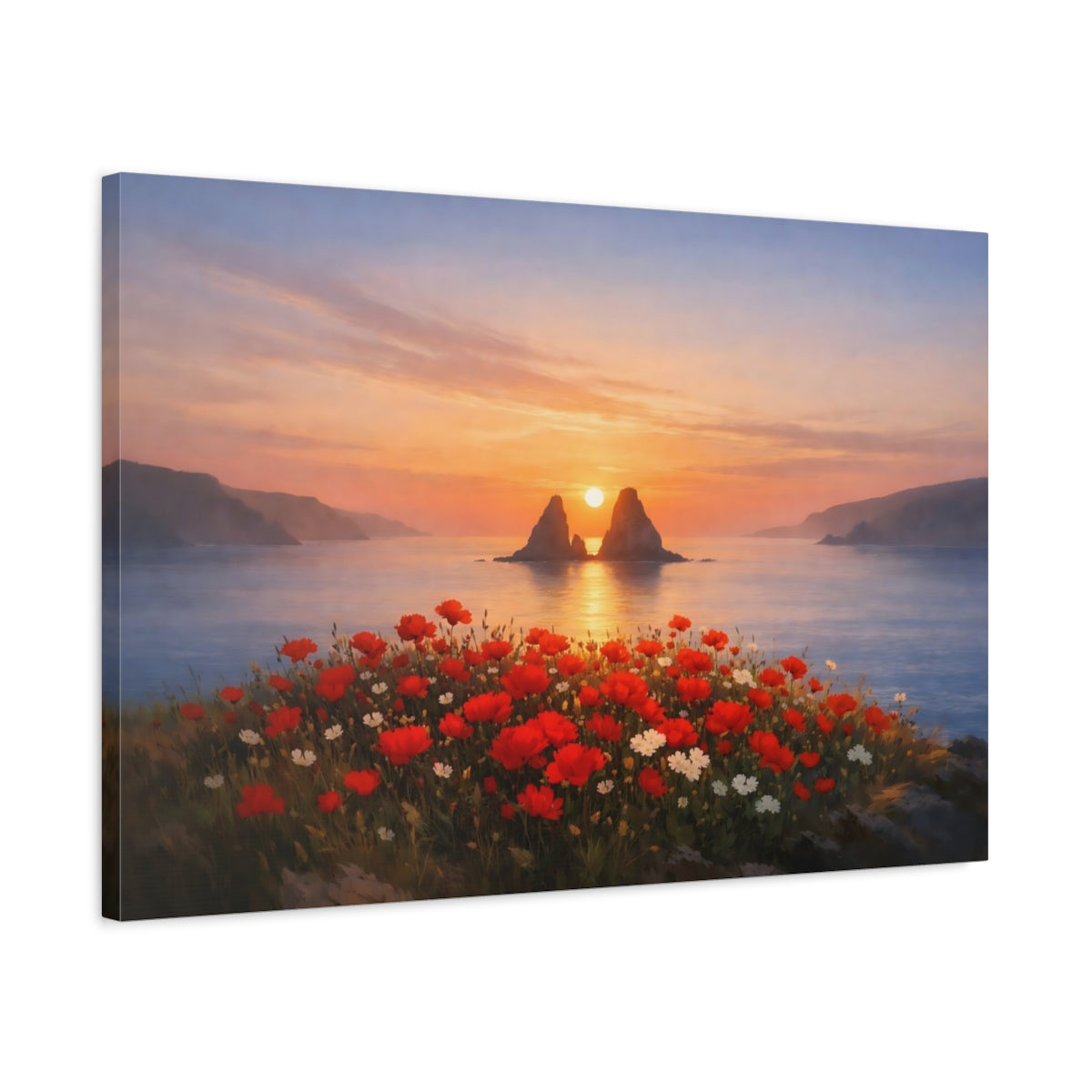Seascape Flower Coast Poppy Field Nature - Canvas Wall Art Print