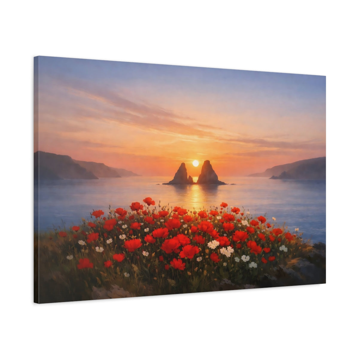 Seascape Flower Coast Poppy Field Nature - Canvas Wall Art Print