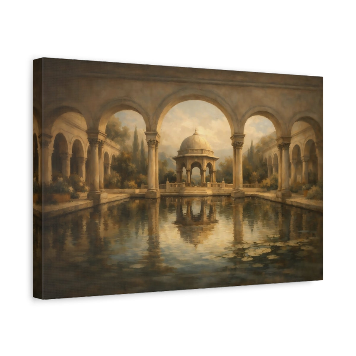 Side Mockup 4. Contemporary Repeating Arches Horizontal Pattern shown as stretched canvas wall art