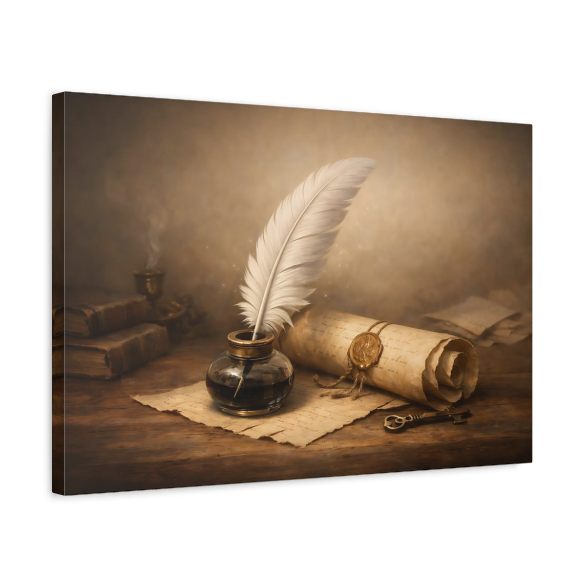 Ethereal Quill And Scroll Ink Vintage - Canvas Wall Art Print