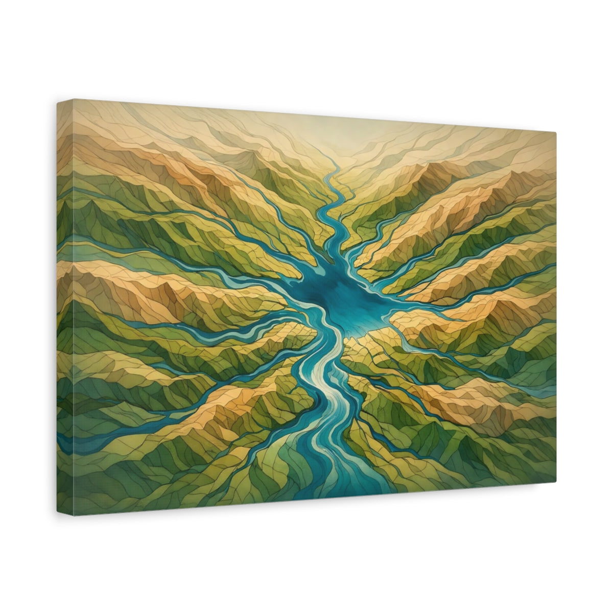 Modern River Topographic Map Valley Nature - Canvas Wall Art Print