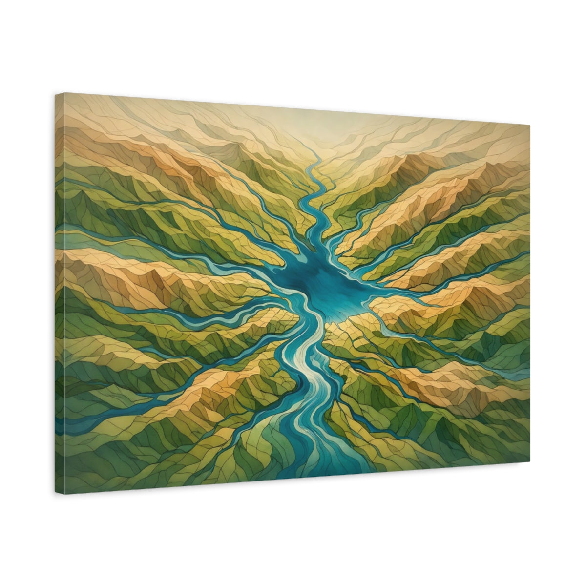 Modern River Topographic Map Valley Nature - Canvas Wall Art Print
