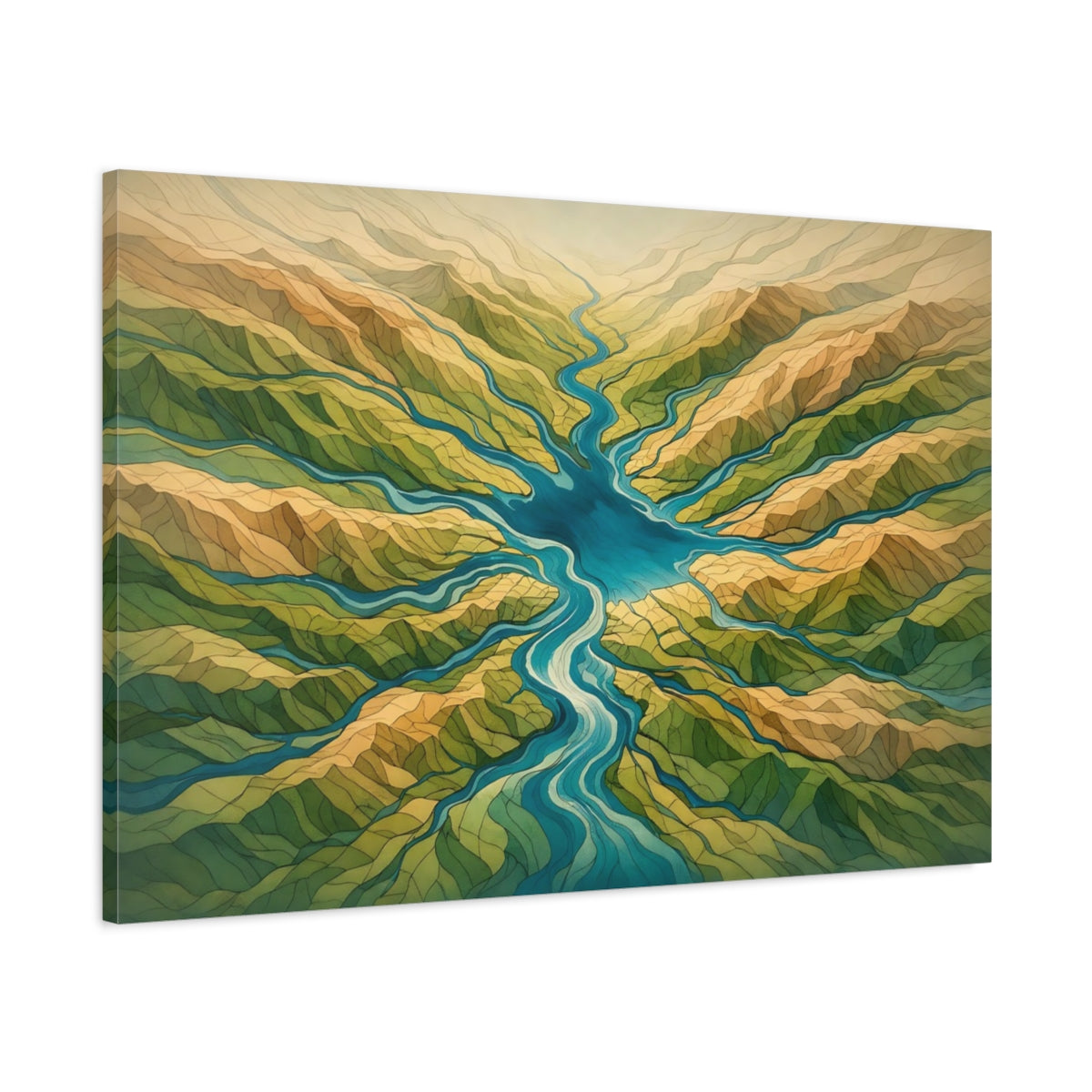 Modern River Topographic Map Valley Nature - Canvas Wall Art Print