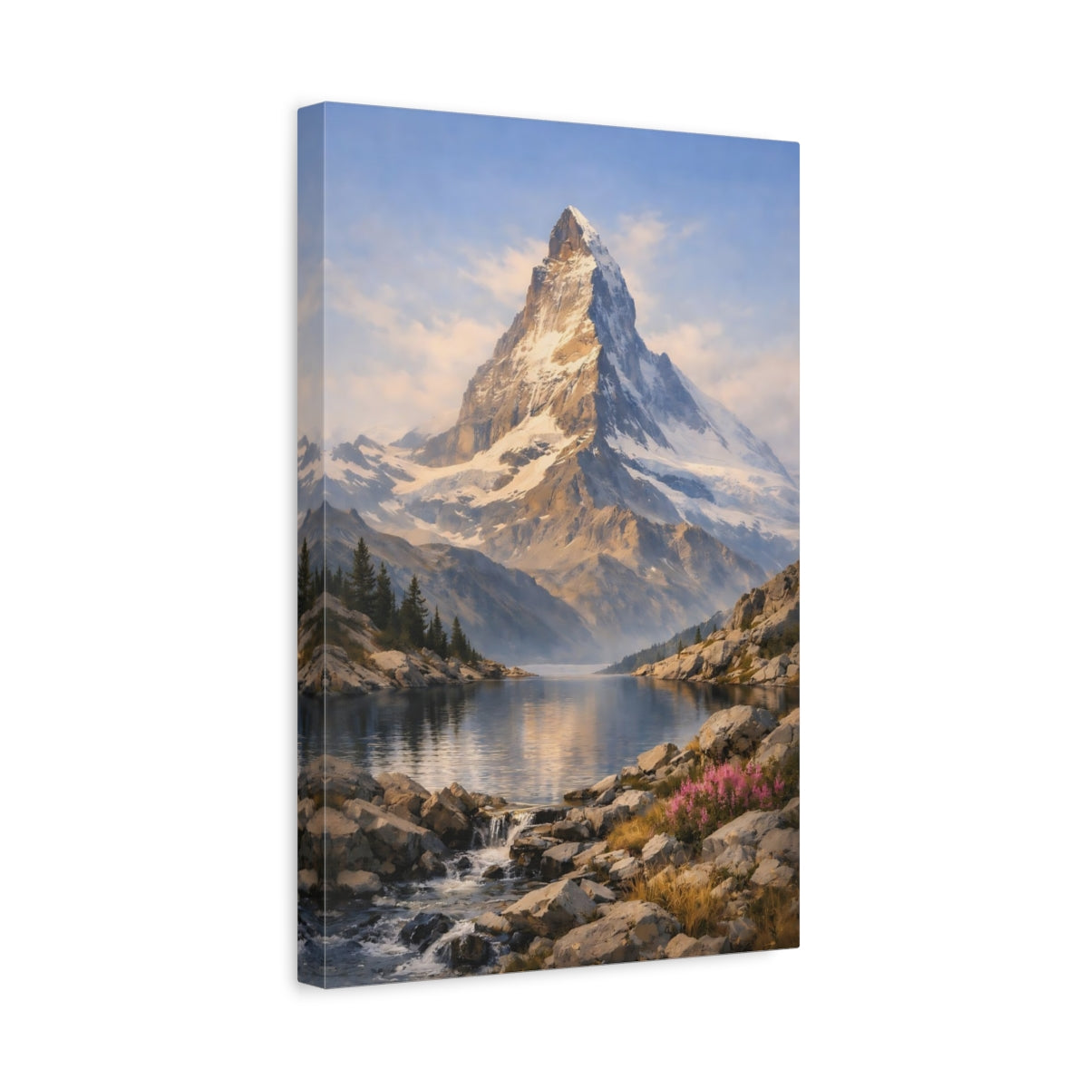 Nature Snowy Mountain Blue Lake - Canvas Wall Art Print