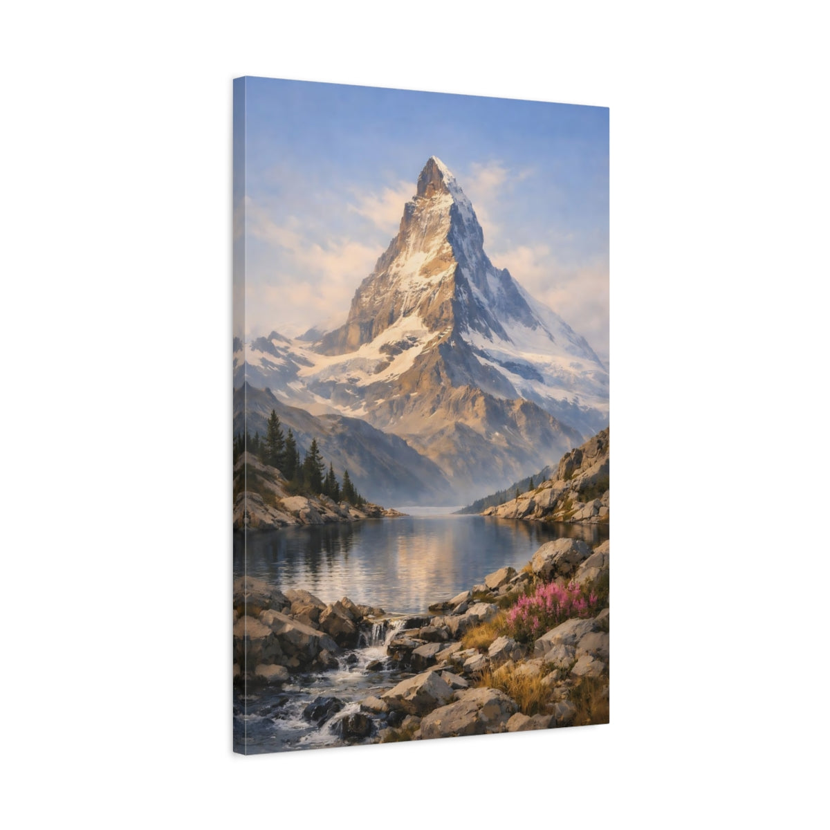 Nature Snowy Mountain Blue Lake - Canvas Wall Art Print