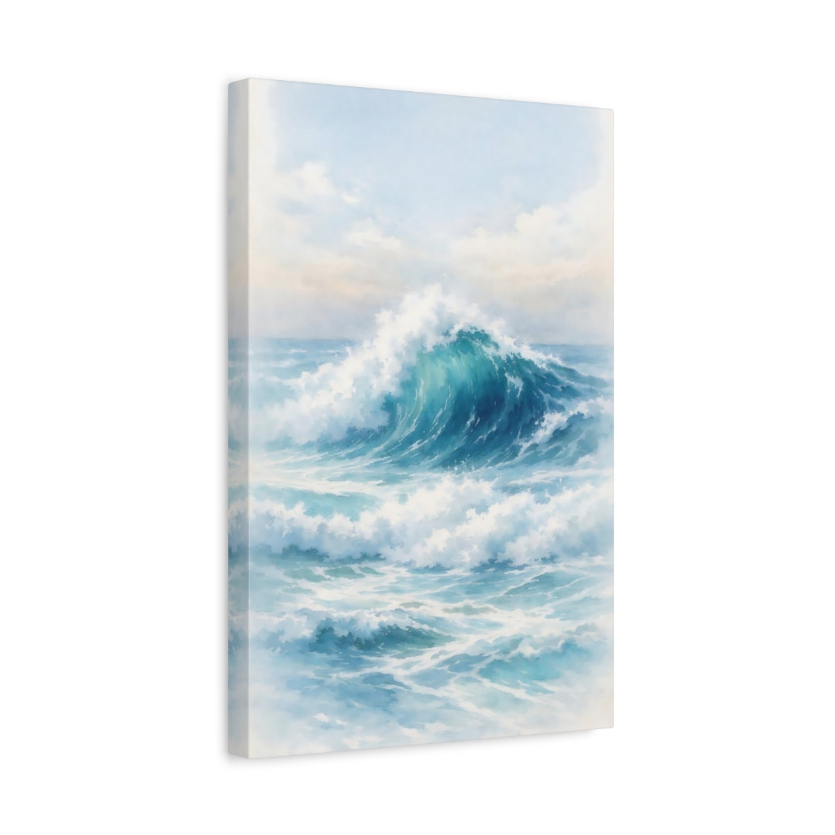 Side Mockup 4. Nature Ocean Wave Blue Ocean Wave shown as stretched canvas wall art