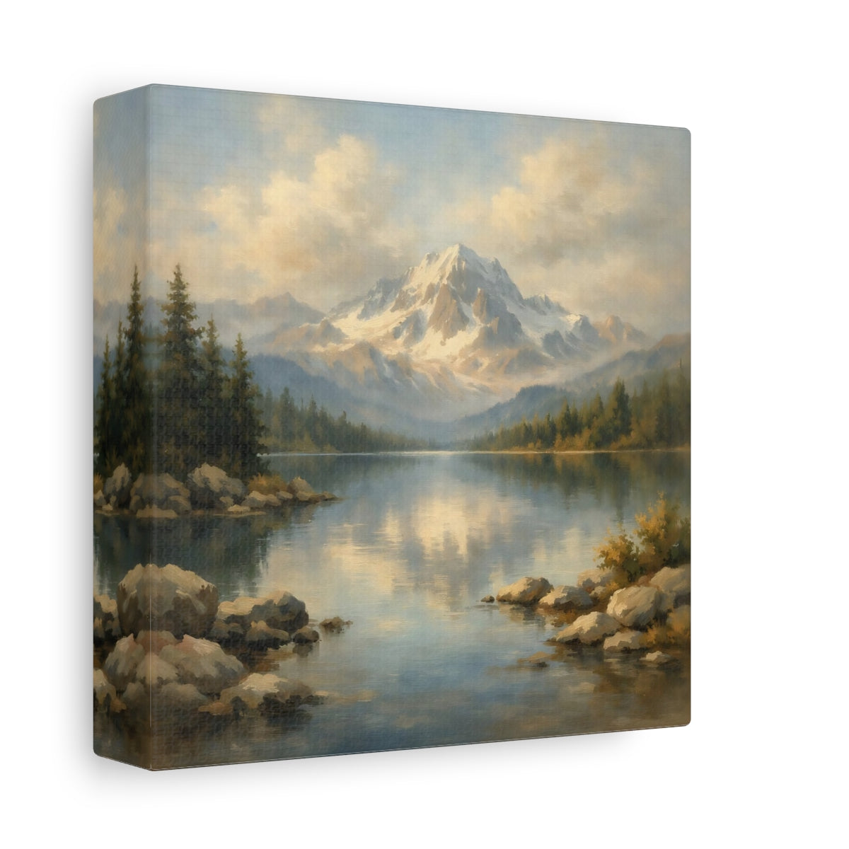 Side Mockup 1. Nature Mountain Lake Mountain Lake Landscape shown as stretched canvas wall art