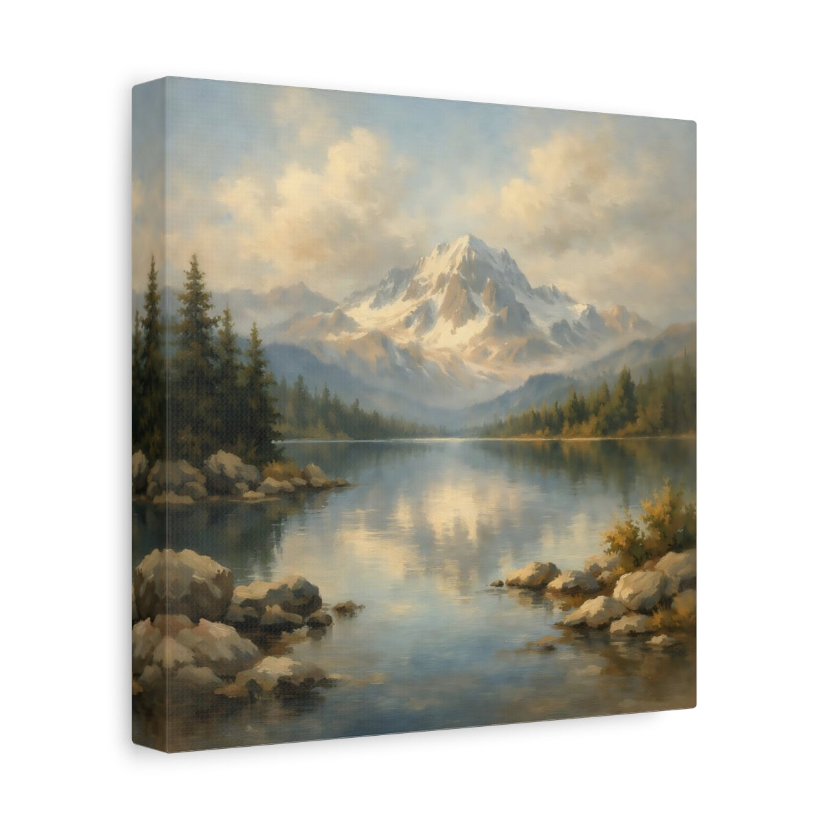 Side Mockup 9. Nature Mountain Lake Mountain Lake Landscape shown as stretched canvas wall art