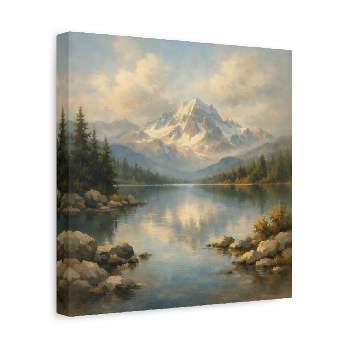 Side Mockup 8. Nature Mountain Lake Mountain Lake Landscape shown as stretched canvas wall art