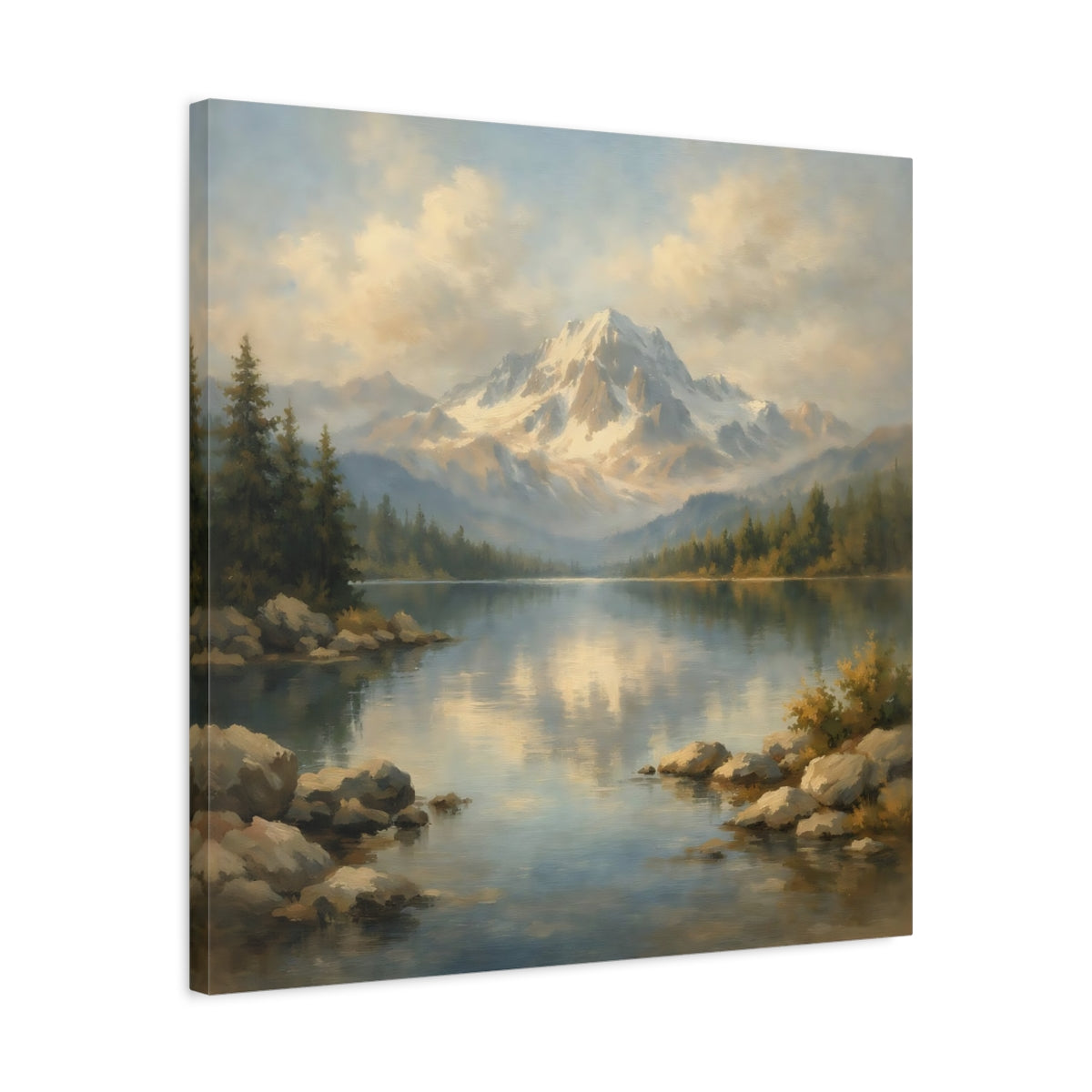 Side Mockup 4. Nature Mountain Lake Mountain Lake Landscape shown as stretched canvas wall art