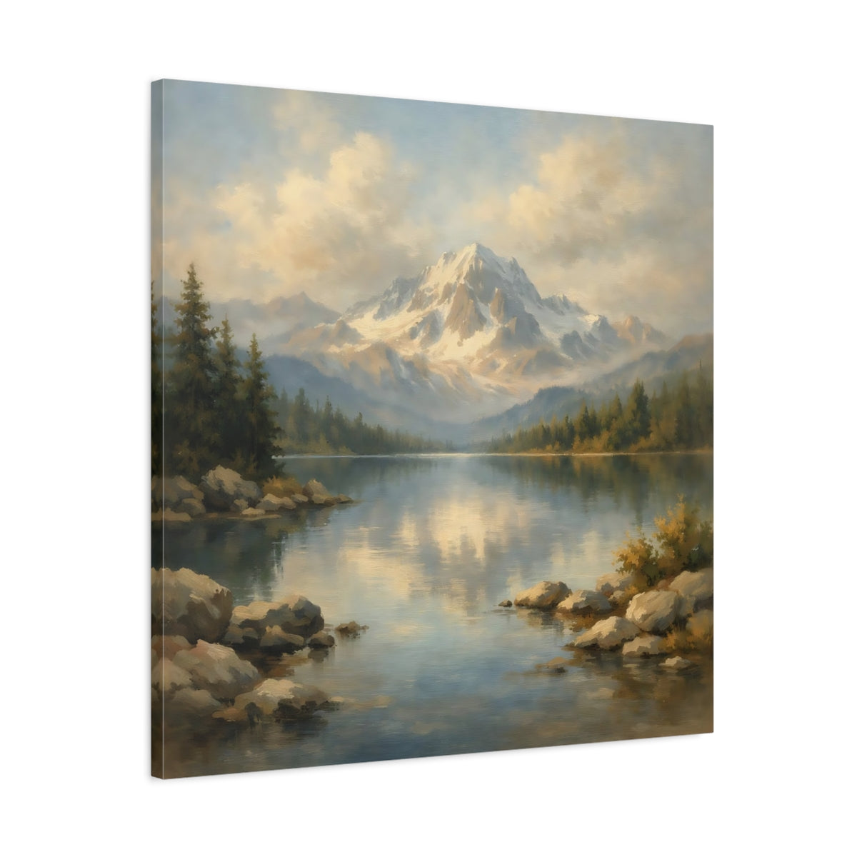 Side Mockup 3. Nature Mountain Lake Mountain Lake Landscape shown as stretched canvas wall art