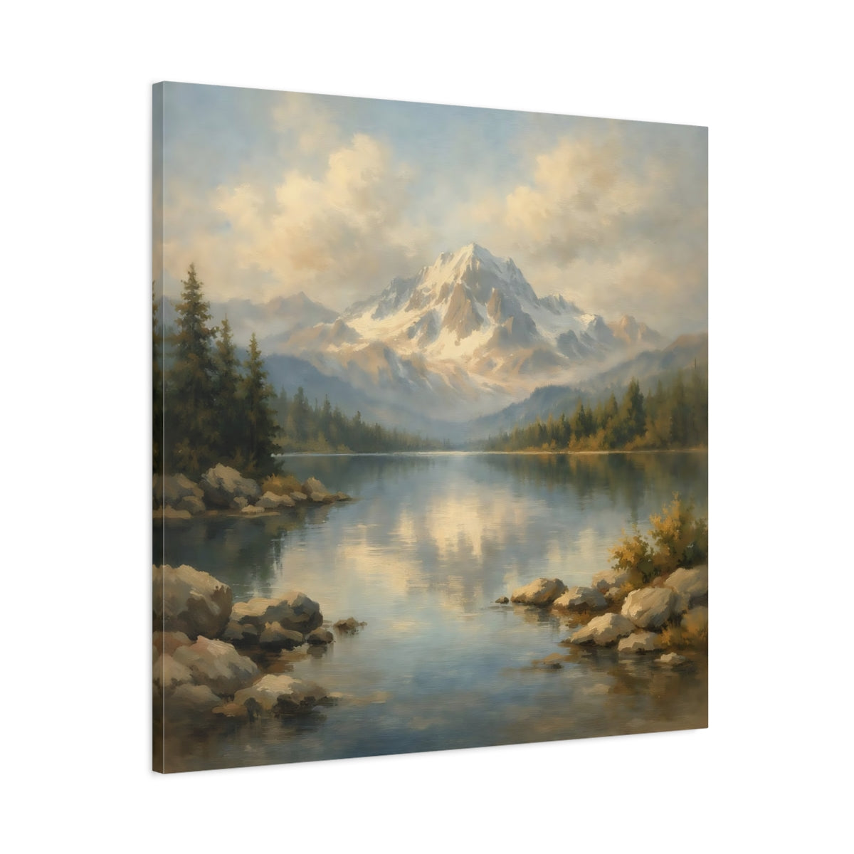 Side Mockup 2. Nature Mountain Lake Mountain Lake Landscape shown as stretched canvas wall art