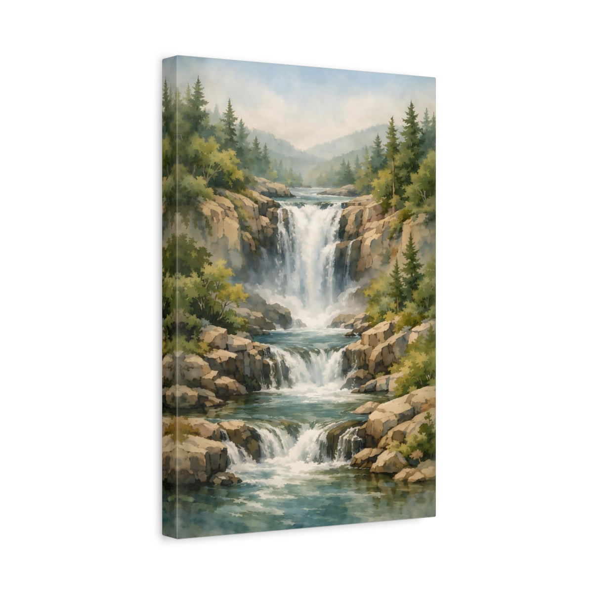 Side Mockup 4. Nature Waterfall Waterfall Landscape shown as stretched canvas wall art