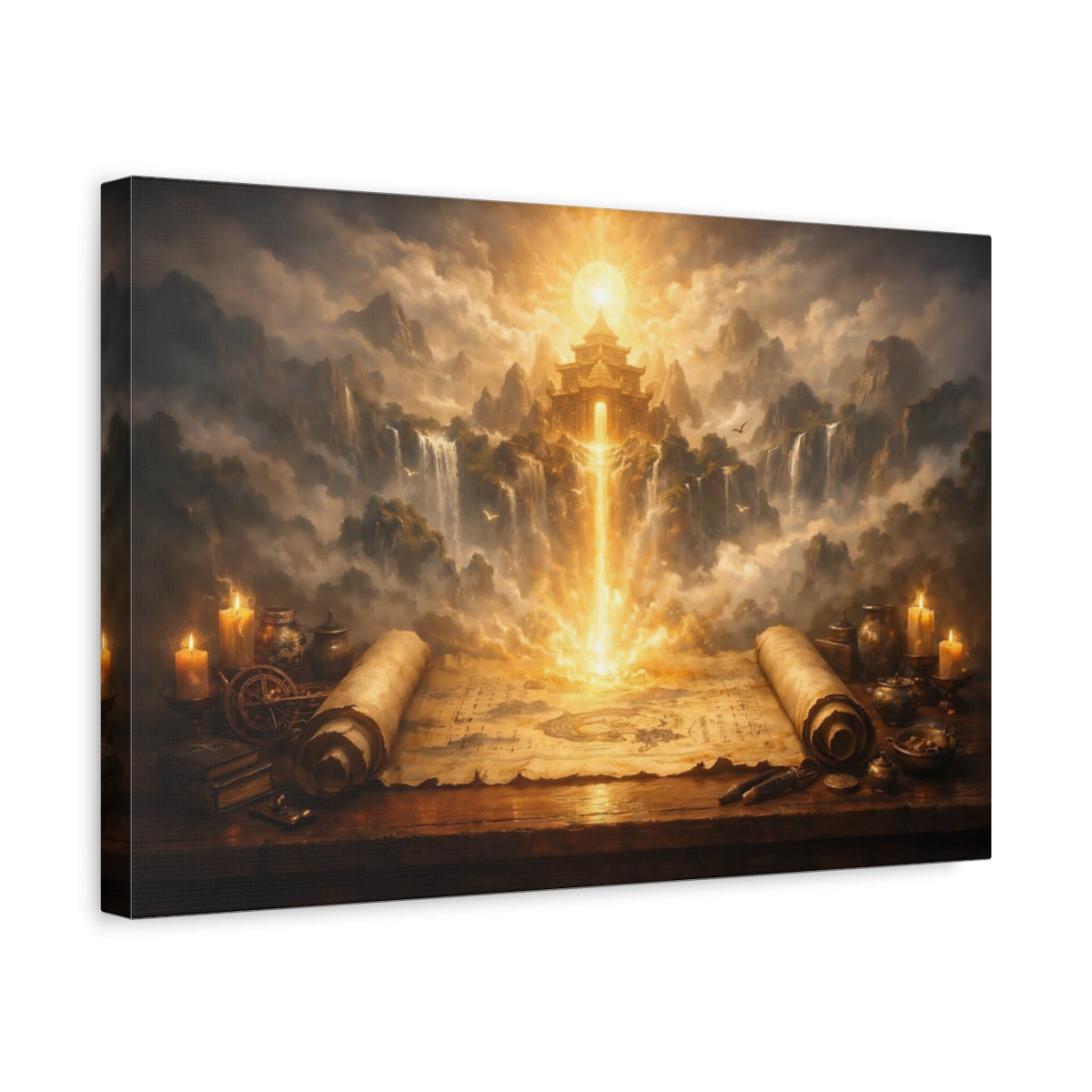 Fairytale Glowing Temple Golden Landscape - Canvas Wall Art Print