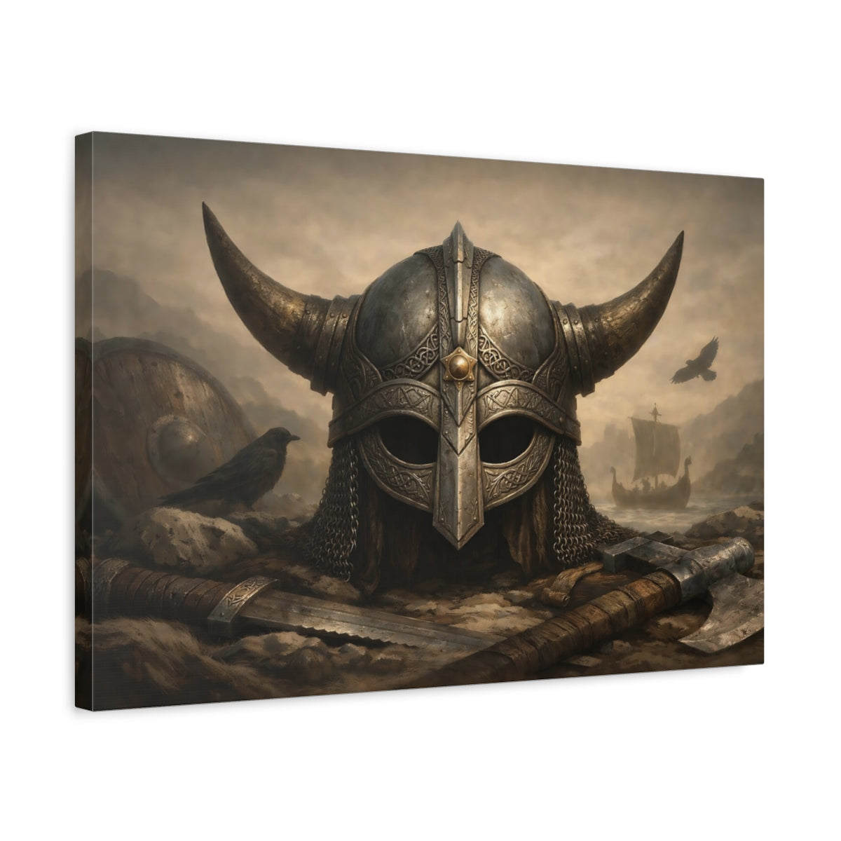 Vintage Viking Helmet - Canvas Wall Art Print