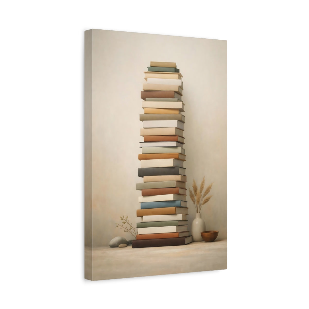 Livres anciens empilés neutres - Impression sur toile