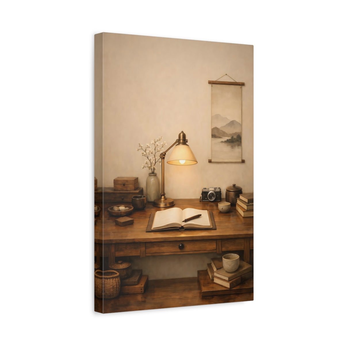 Vintage Desk Brown Scene - Canvas Wall Art Print