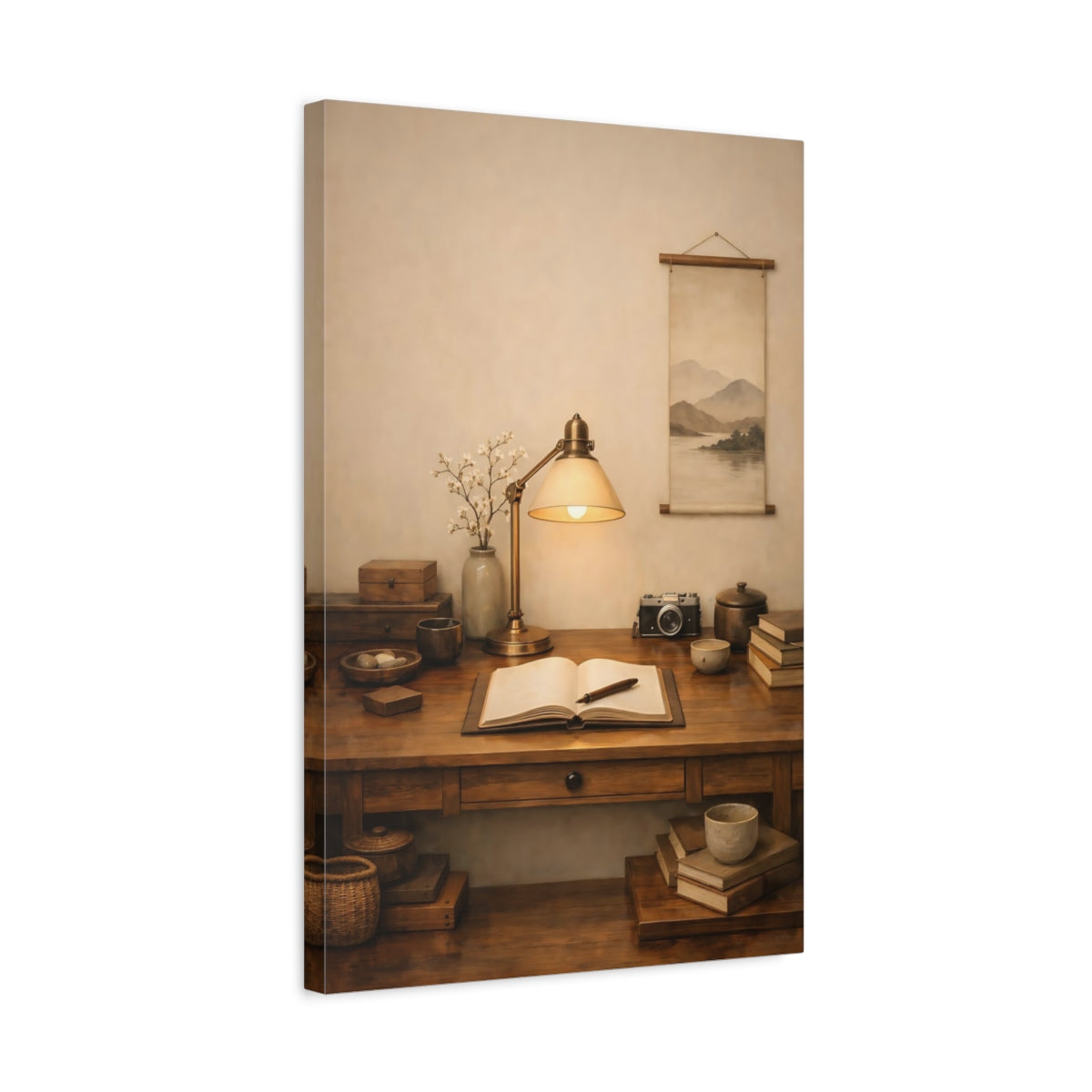Vintage Desk Brown Scene - Canvas Wall Art Print