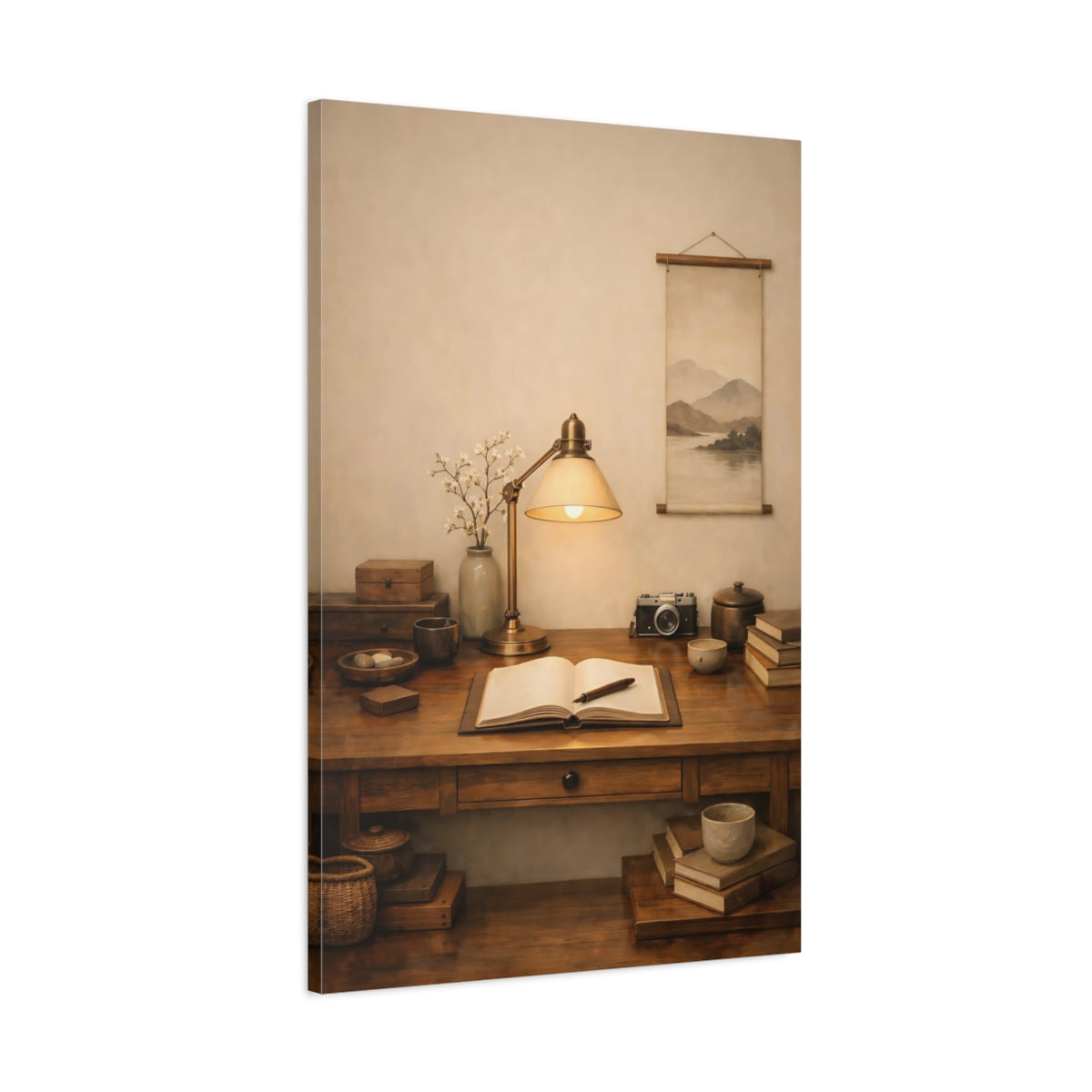 Vintage Desk Brown Scene - Canvas Wall Art Print
