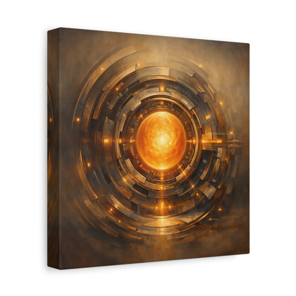 Side Mockup 9. Science Fiction Energy Core Orange Gold Core shown as stretched canvas wall art