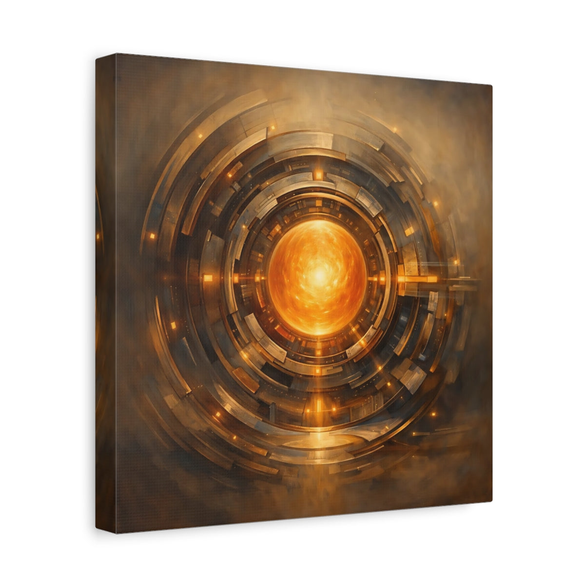 Side Mockup 8. Science Fiction Energy Core Orange Gold Core shown as stretched canvas wall art