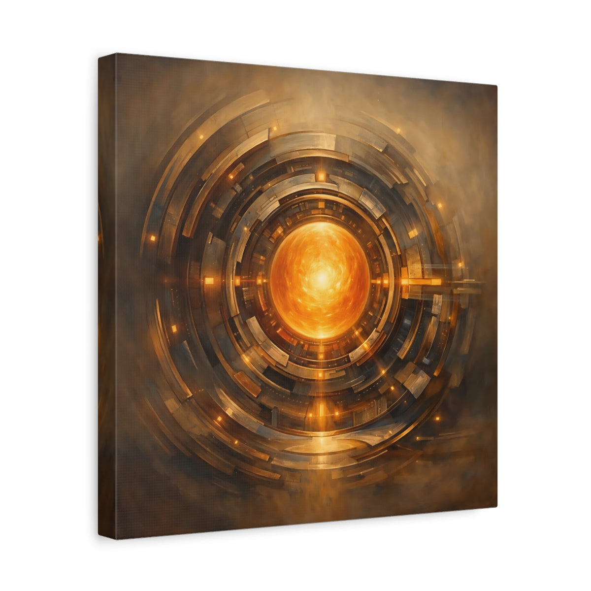 Side Mockup 7. Science Fiction Energy Core Orange Gold Core shown as stretched canvas wall art