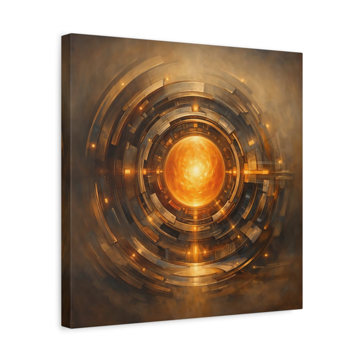 Side Mockup 6. Science Fiction Energy Core Orange Gold Core shown as stretched canvas wall art