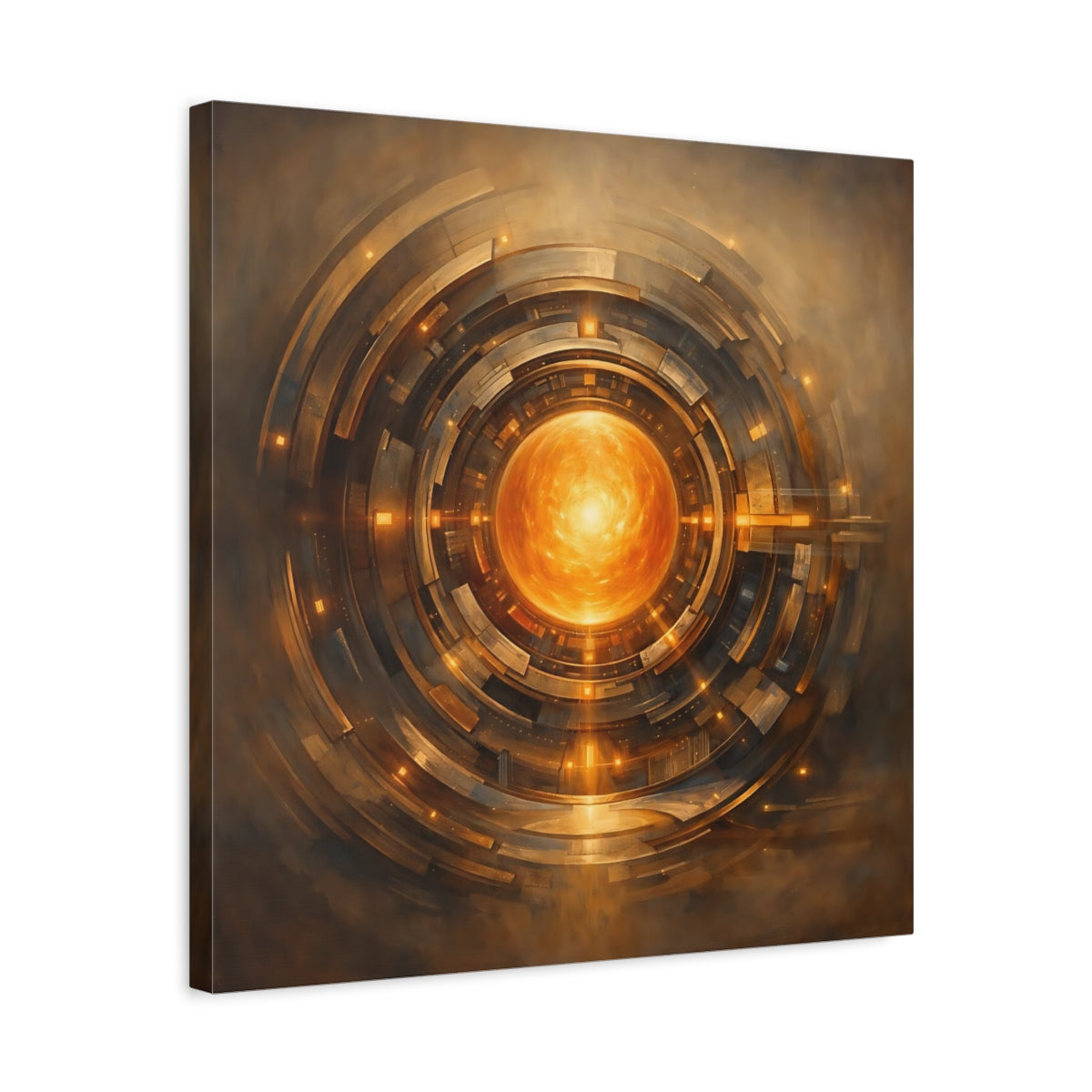 Side Mockup 5. Science Fiction Energy Core Orange Gold Core shown as stretched canvas wall art