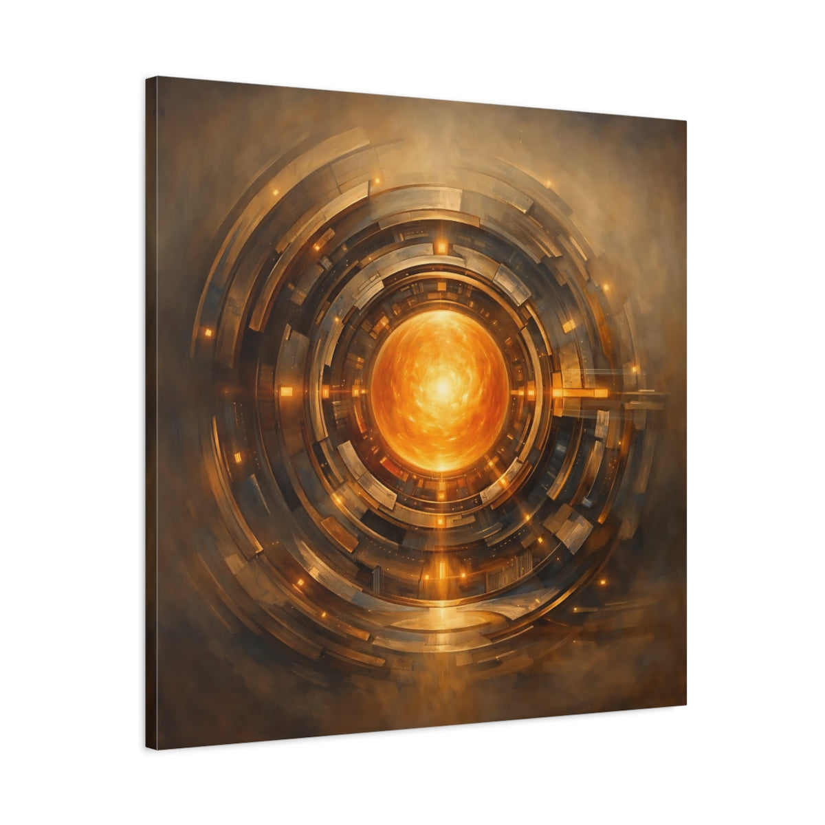 Side Mockup 3. Science Fiction Energy Core Orange Gold Core shown as stretched canvas wall art