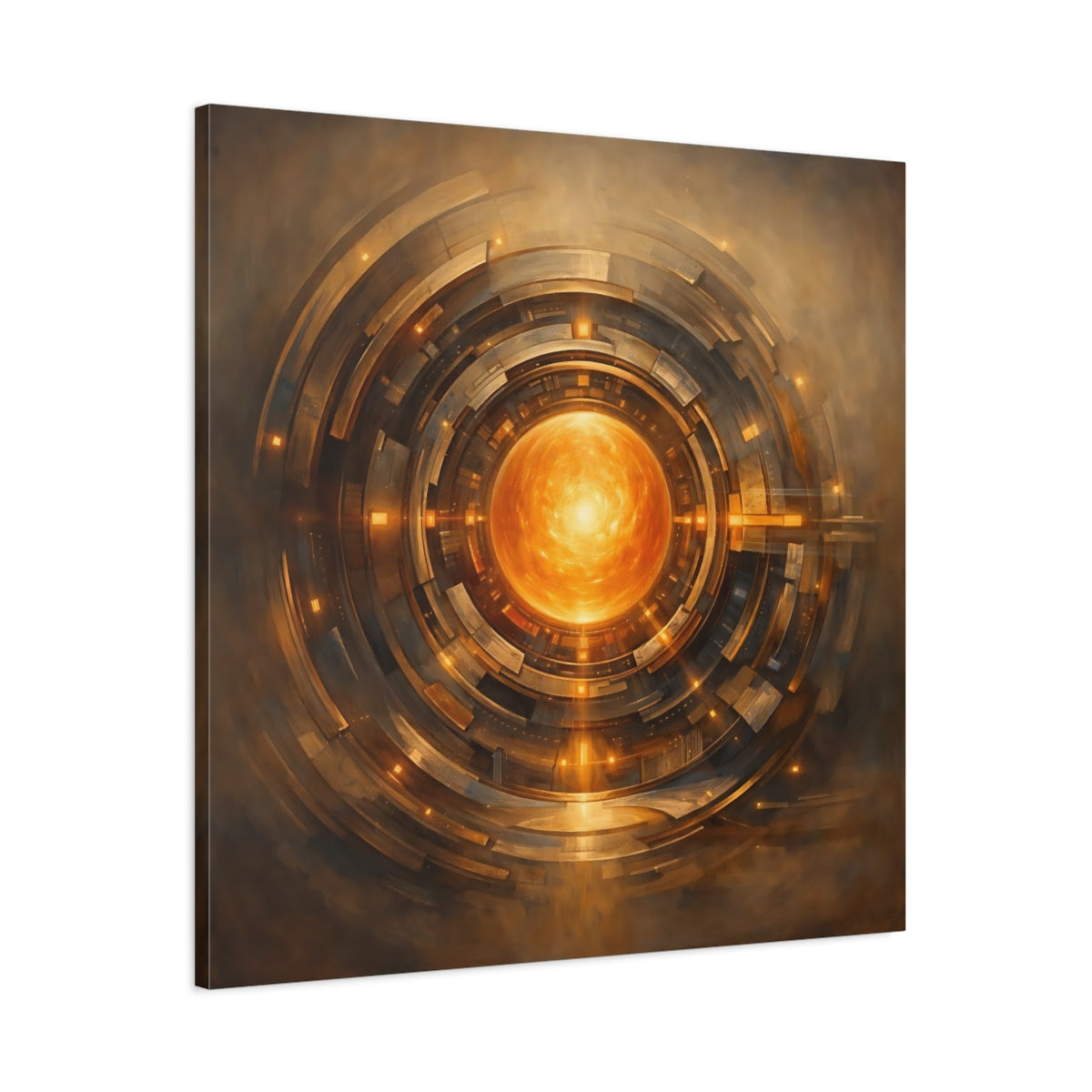 Side Mockup 2. Science Fiction Energy Core Orange Gold Core shown as stretched canvas wall art