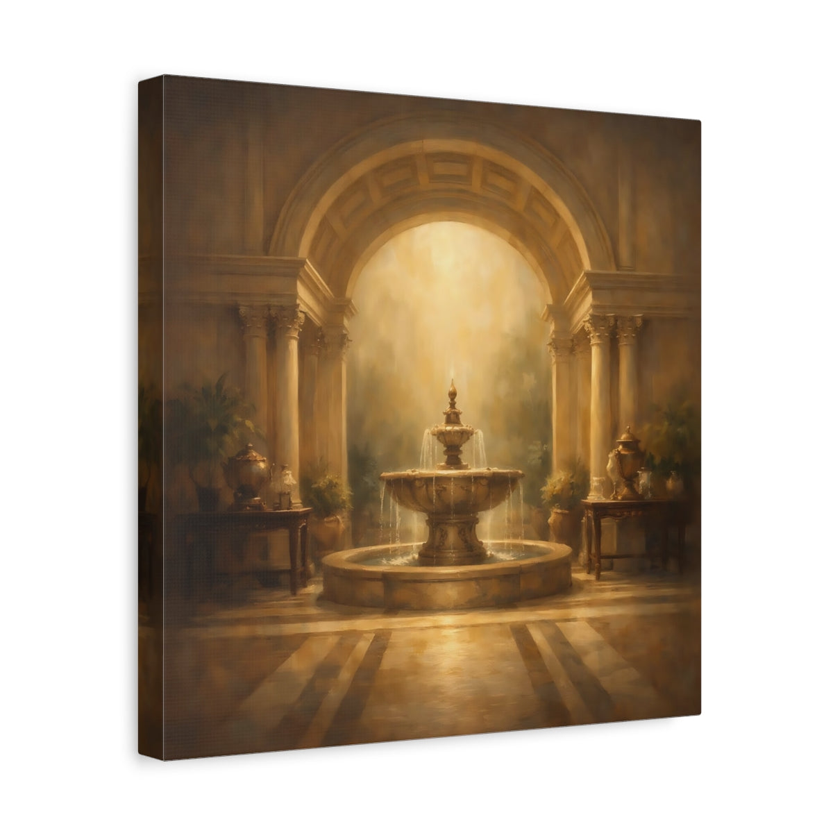 Side Mockup 7. Vintage Ornate Fountain Golden Fountain shown as stretched canvas wall art