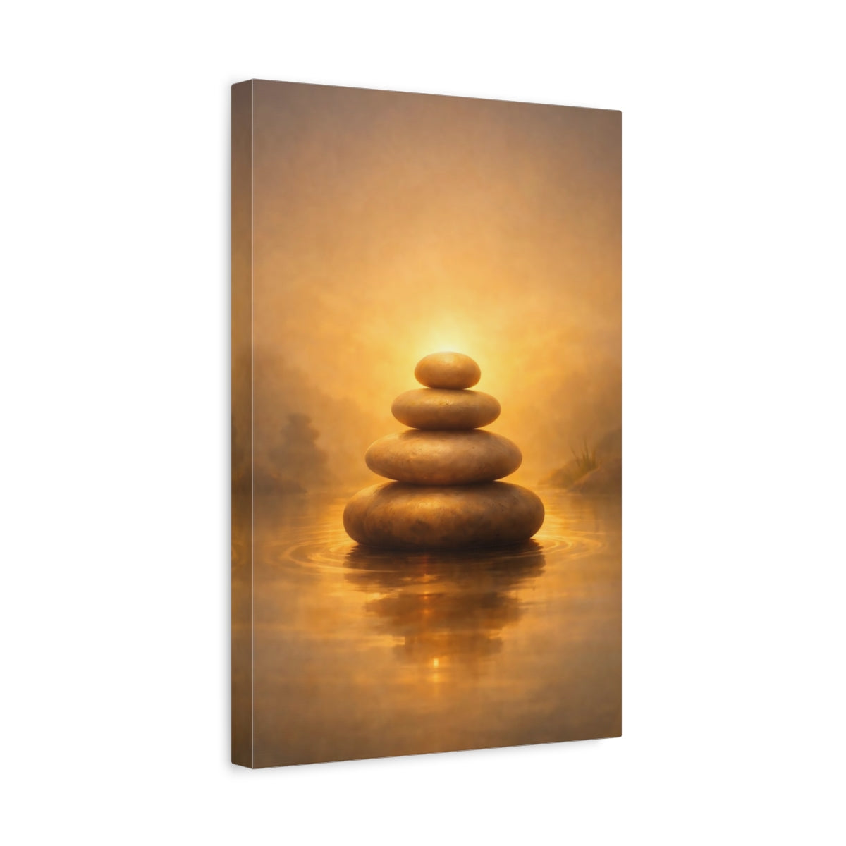 Golden Glow Zen Stones Stacked Nature - Canvas Wall Art Print