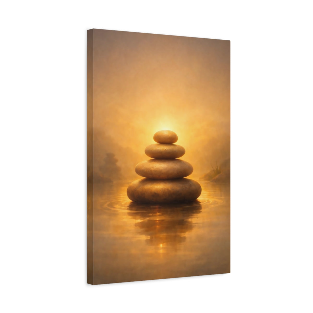 Golden Glow Zen Stones Stacked Nature - Canvas Wall Art Print