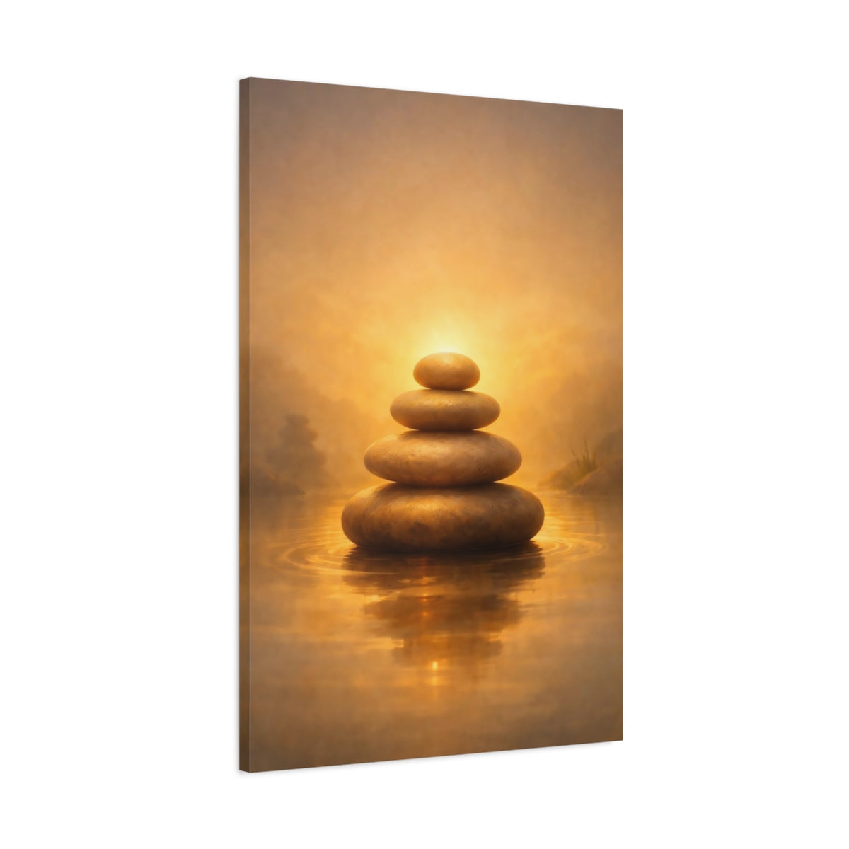 Golden Glow Zen Stones Stacked Nature - Canvas Wall Art Print