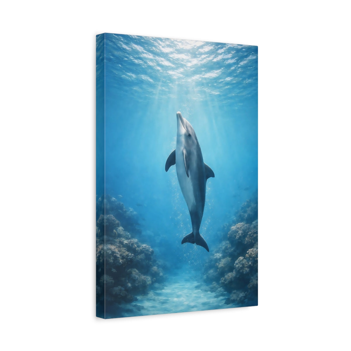 Animals Dolphin Blue Underwater - Canvas Wall Art Print