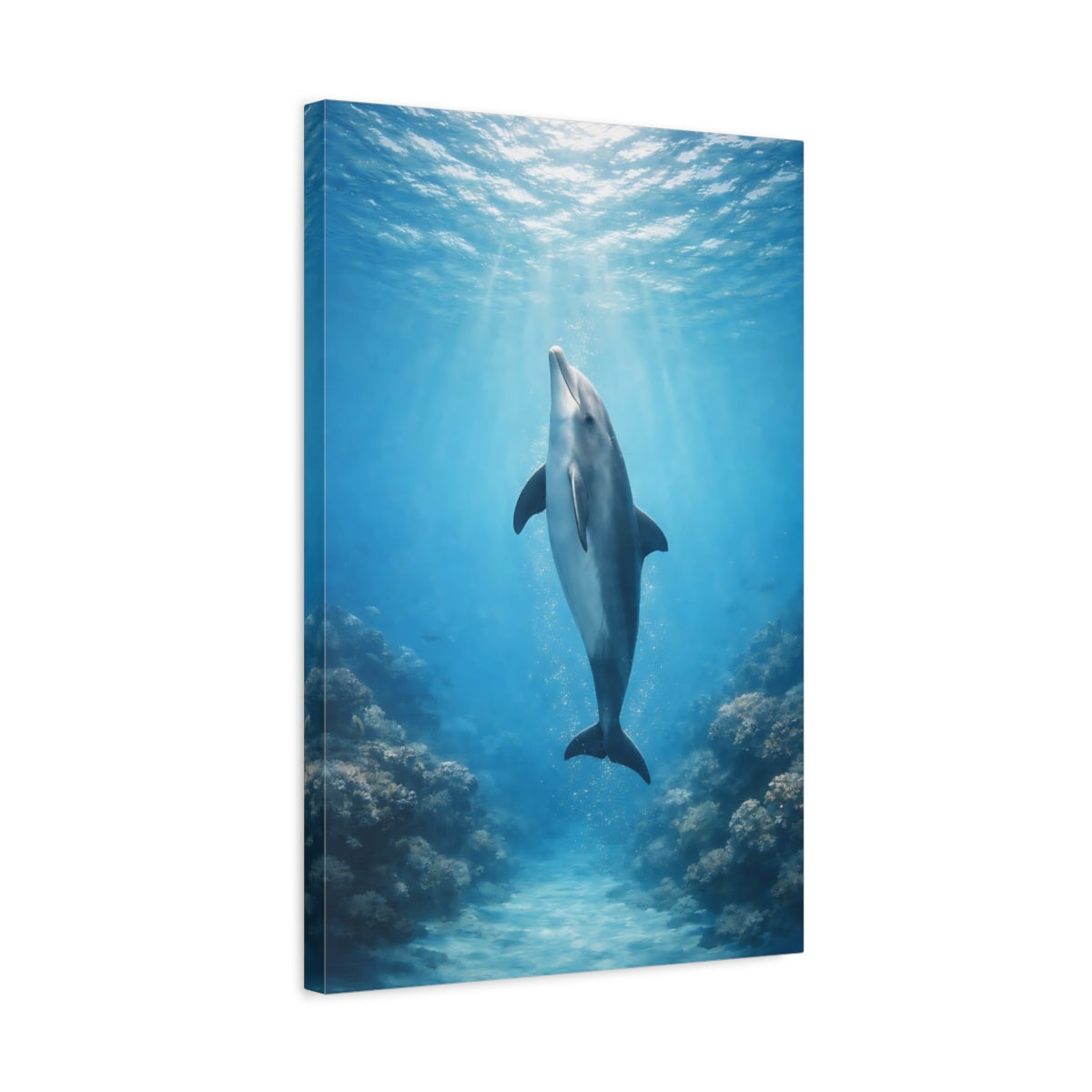 Animals Dolphin Blue Underwater - Canvas Wall Art Print