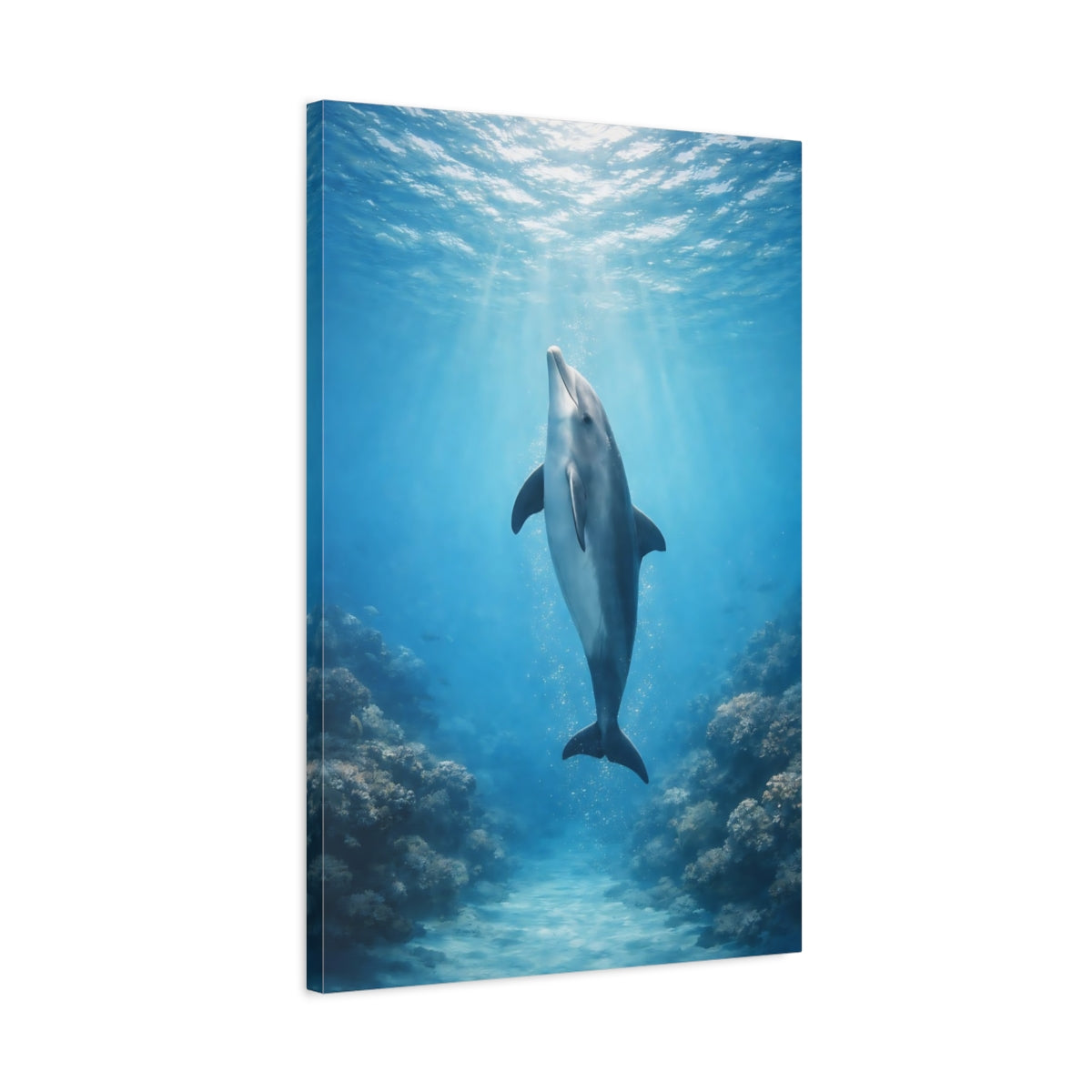 Animals Dolphin Blue Underwater - Canvas Wall Art Print