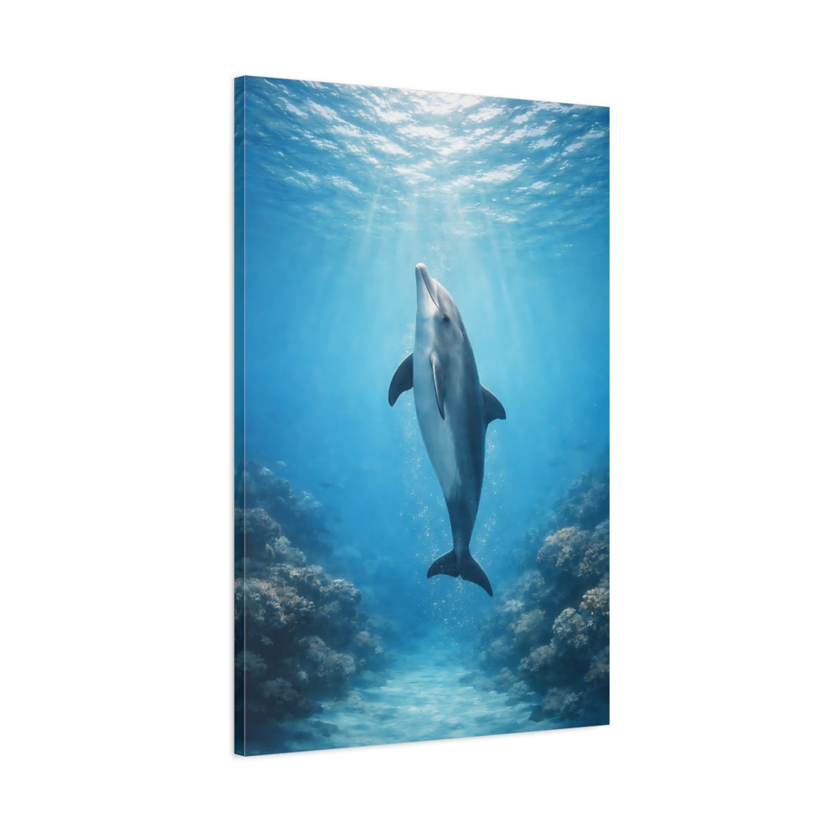 Animals Dolphin Blue Underwater - Canvas Wall Art Print