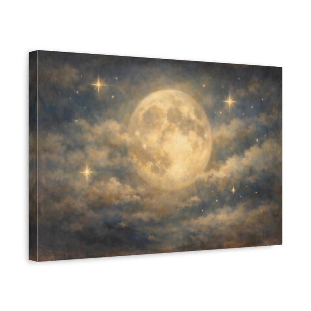 Nature Full Moon Blue And Gold - Canvas Wall Art Print