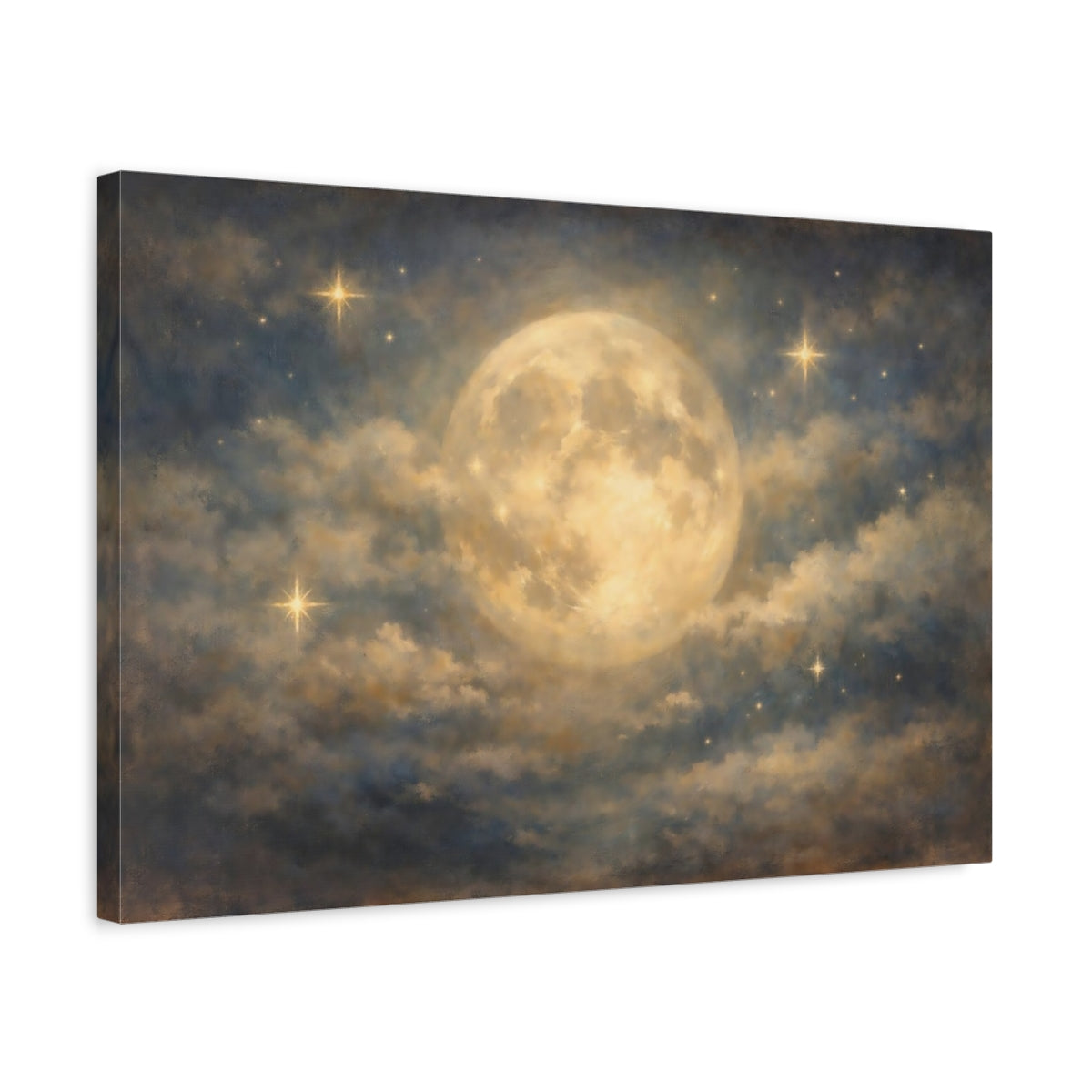 Nature Full Moon Blue And Gold - Canvas Wall Art Print
