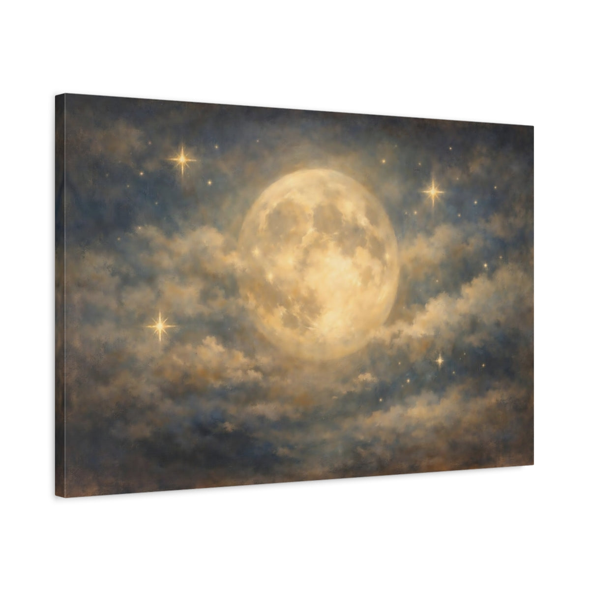 Nature Full Moon Blue And Gold - Canvas Wall Art Print