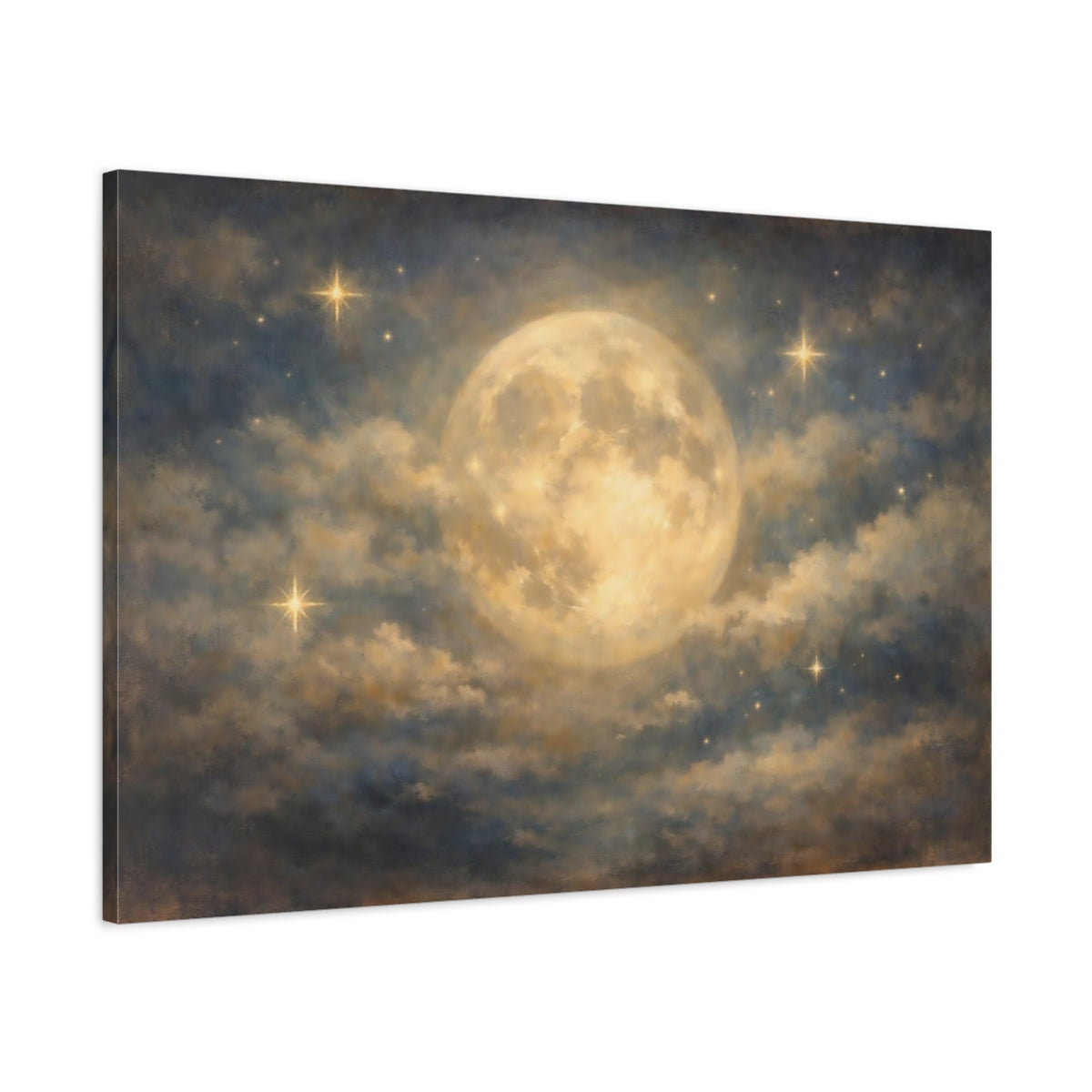 Nature Full Moon Blue And Gold - Canvas Wall Art Print