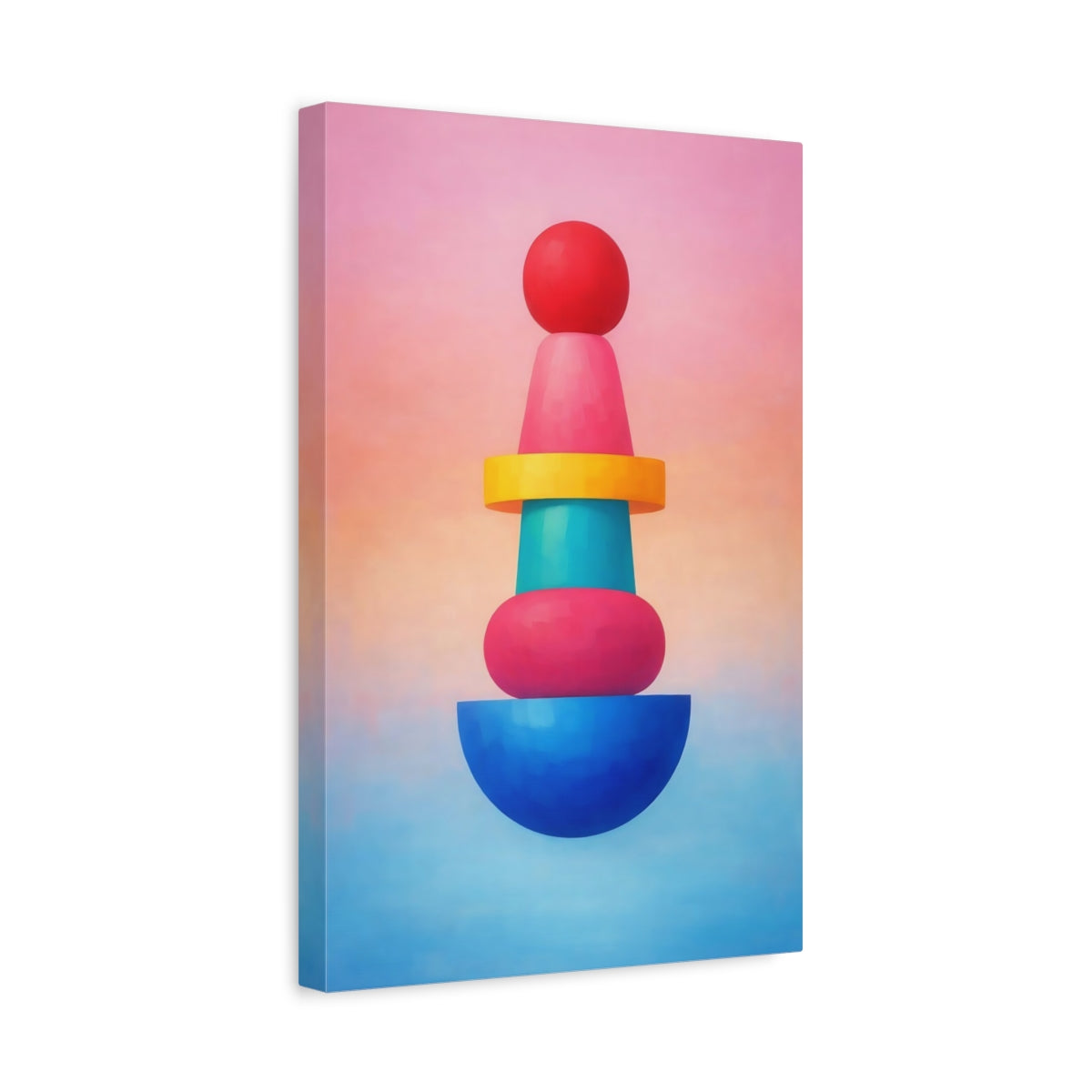 Side Mockup 4. Abstract Geometric Shapes Colorful Geometric Stack shown as stretched canvas wall art