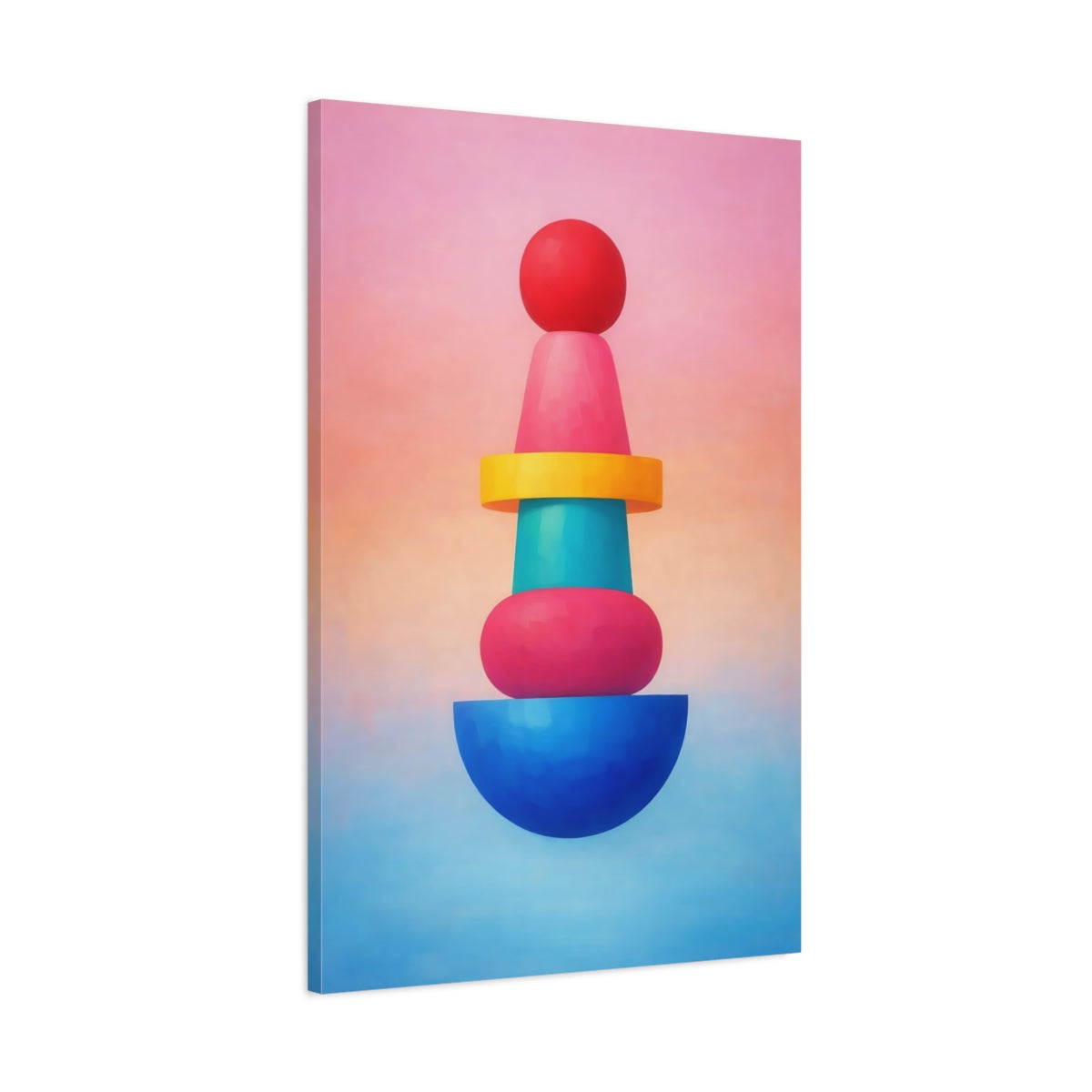 Side Mockup 1. Abstract Geometric Shapes Colorful Geometric Stack shown as stretched canvas wall art